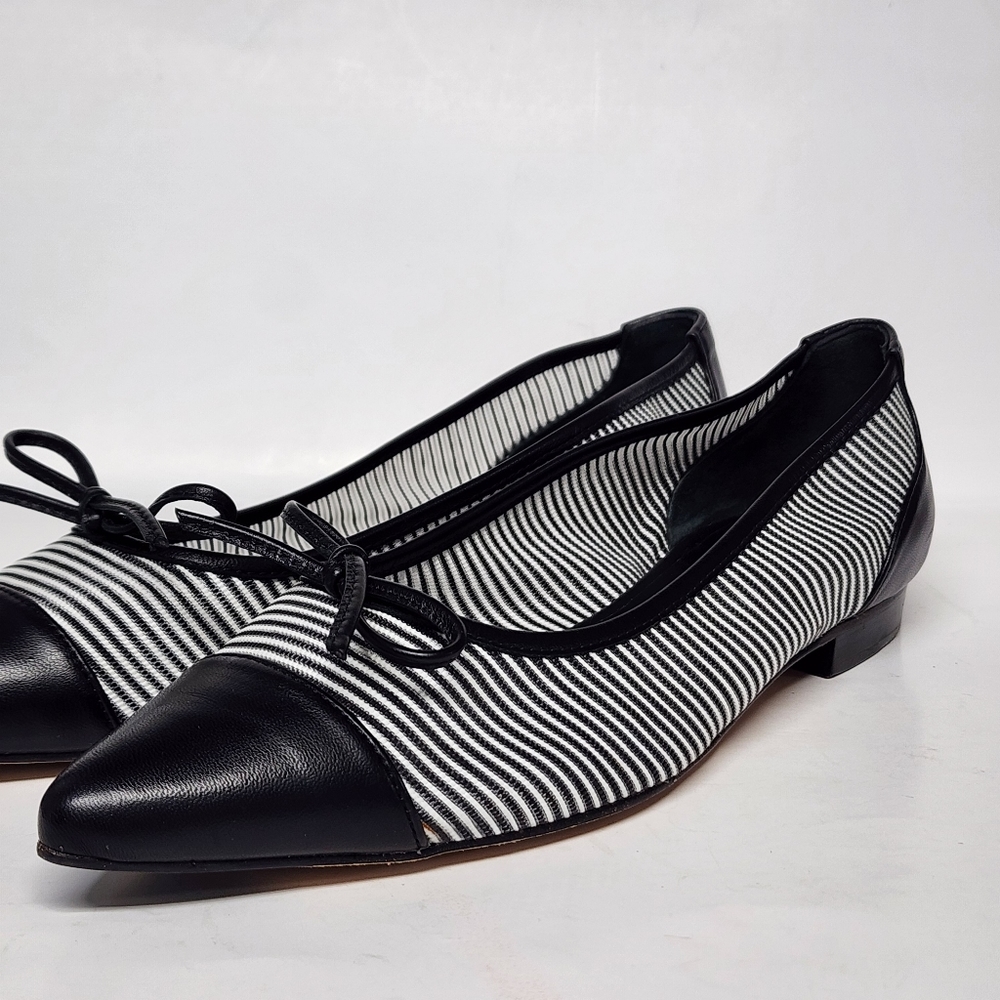 Jon Josef Flats, Caspe lll/Black&White Mesh with black leather pointed toes. 6.5